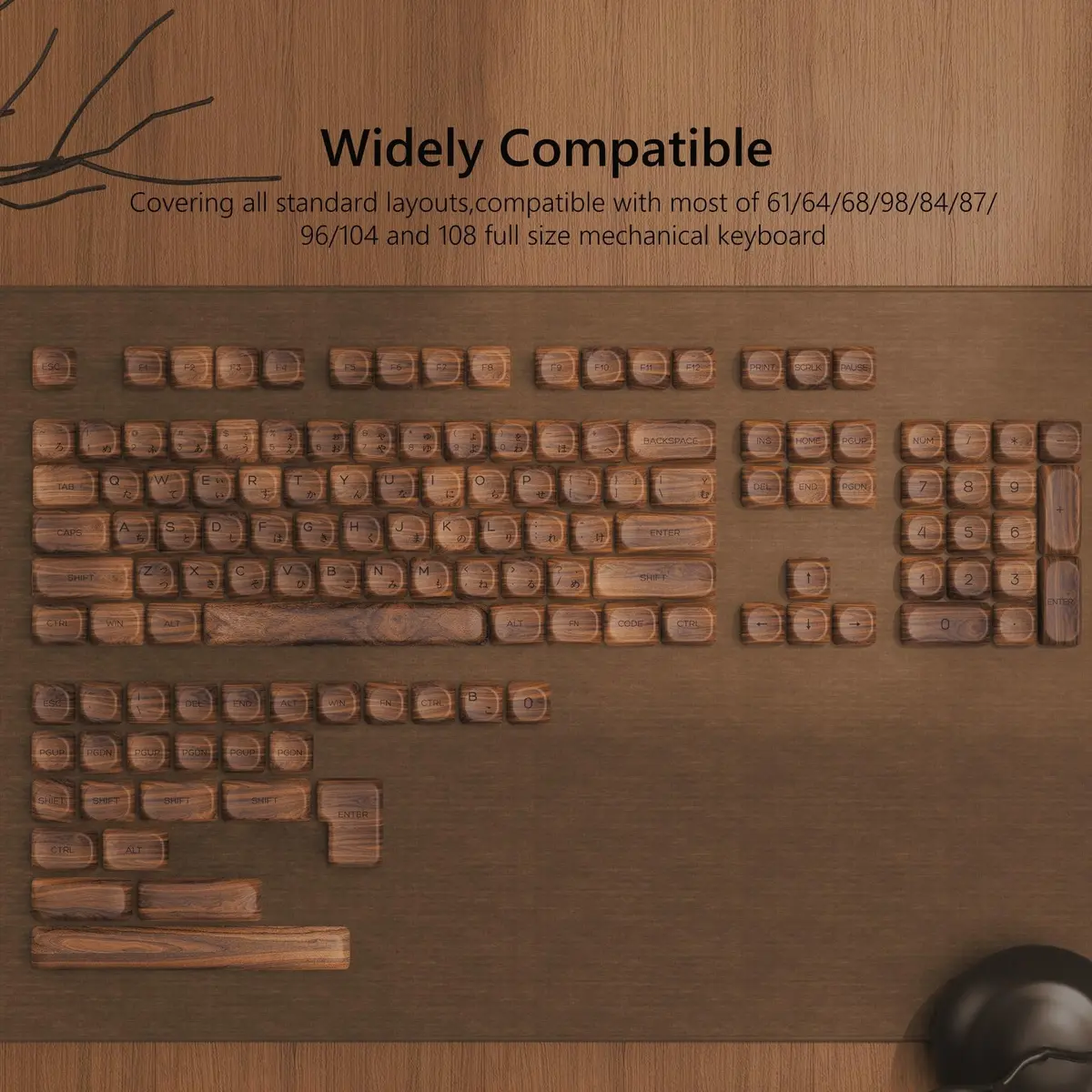 Womier Retro Walnut MOA PBT Keycaps Japanese Custom Keyboard Keycap Set for Mechanical Keyboards - 75% Layout, M-Brown - view 5