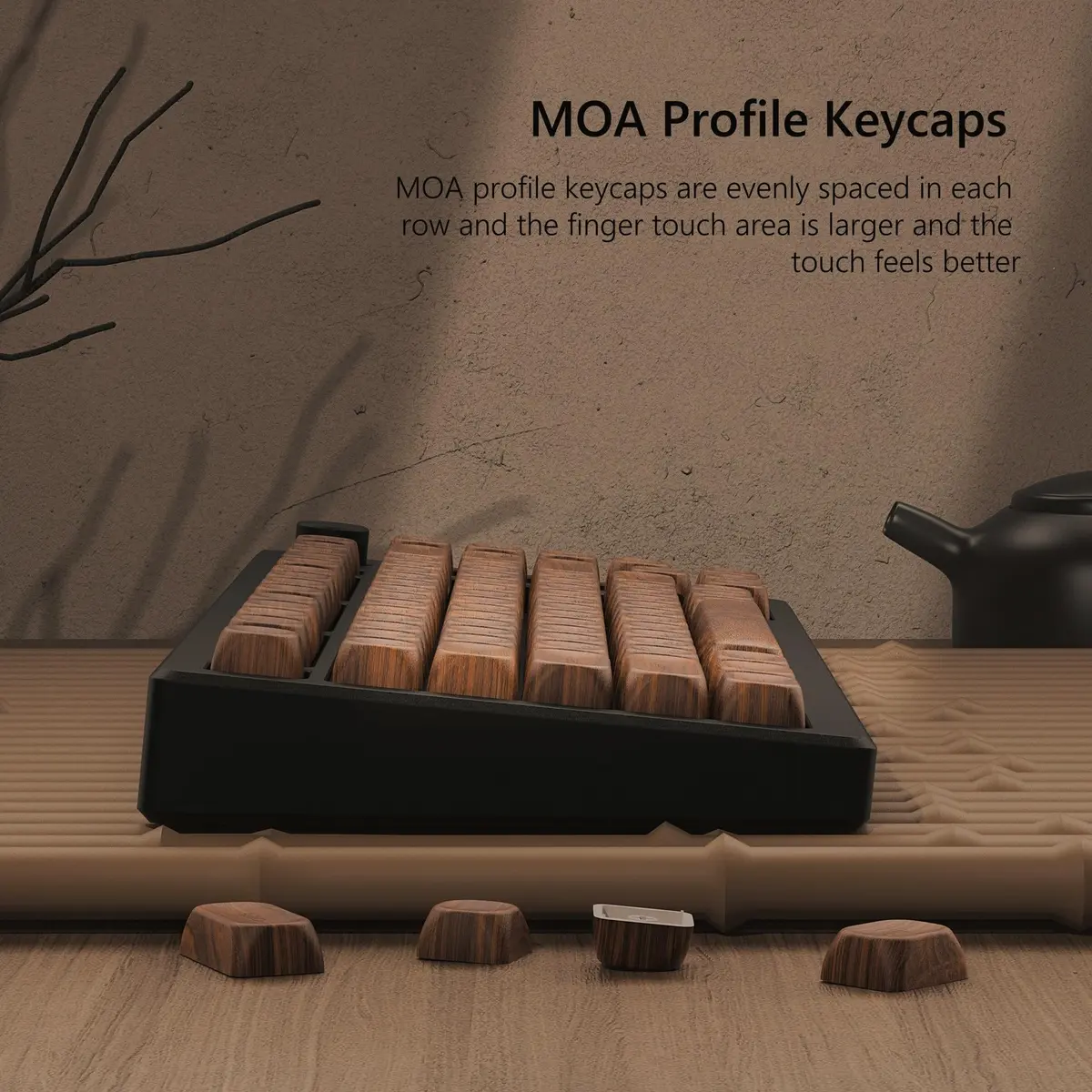 Womier Retro Walnut MOA PBT Keycaps Japanese Custom Keyboard Keycap Set for Mechanical Keyboards - 75% Layout, M-Brown - view 6