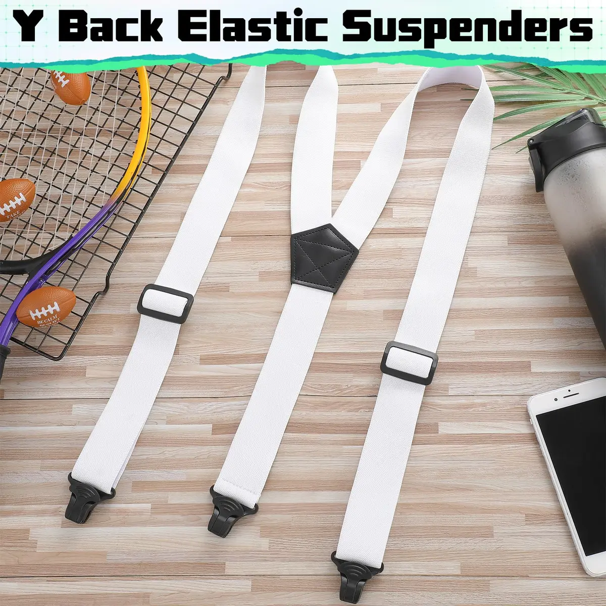 Jiuguva Men's Hidden Undershirt Suspenders Y-Style 3.8cm (1.5in) White | Airport Friendly Plastic Clip - view 6