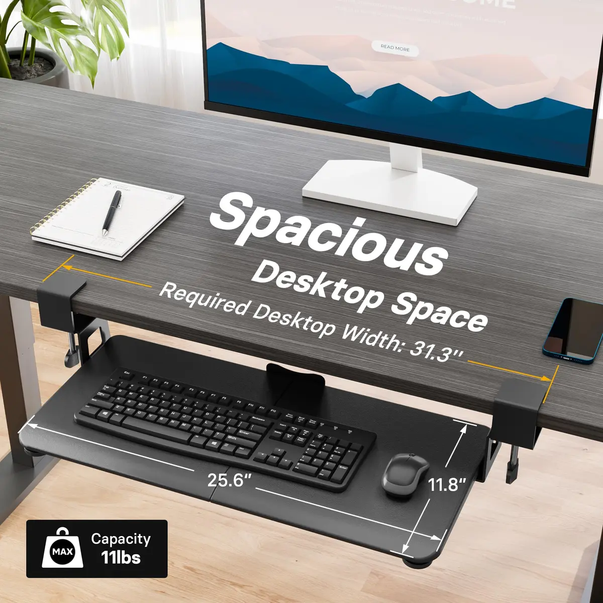 BONTEC Under Desk Keyboard Tray, Pull-Out Platform for Ergonomic Workspace | Fits Desks Up to 1.97" - view 5
