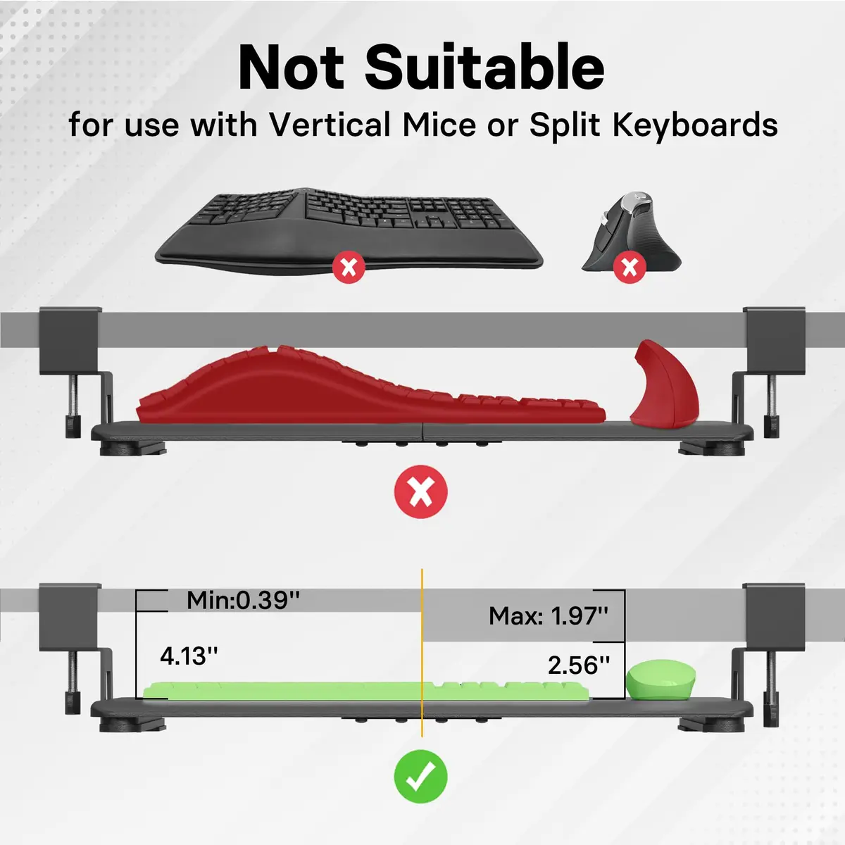 BONTEC Under Desk Keyboard Tray, Pull-Out Platform for Ergonomic Workspace | Fits Desks Up to 1.97" - view 6