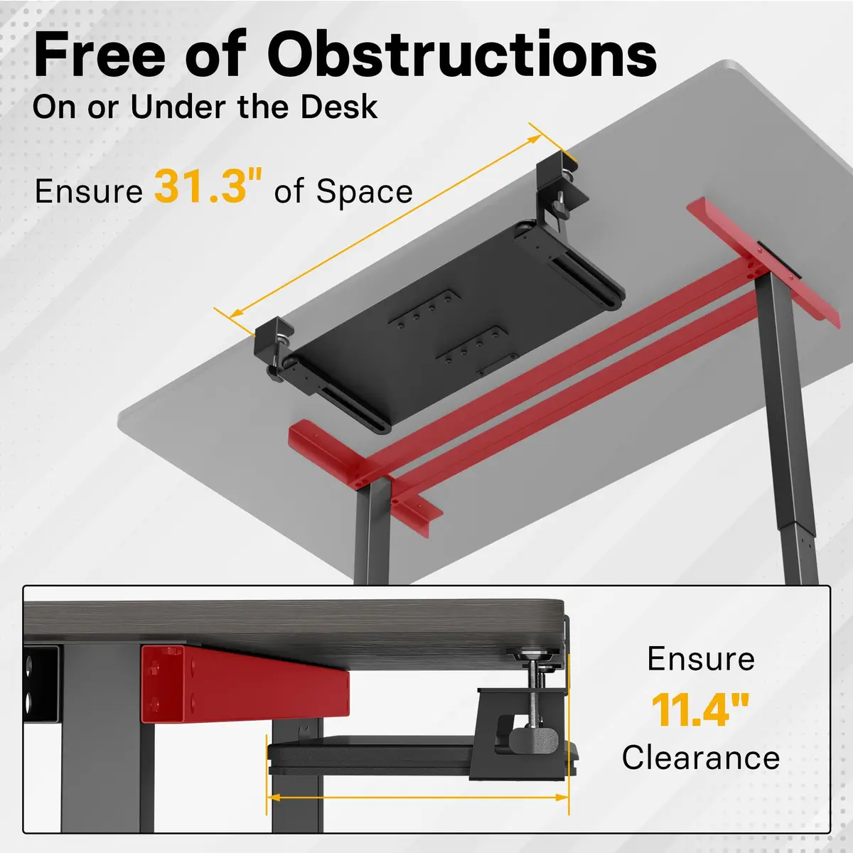 BONTEC Under Desk Keyboard Tray, Pull-Out Platform for Ergonomic Workspace | Fits Desks Up to 1.97" - view 7