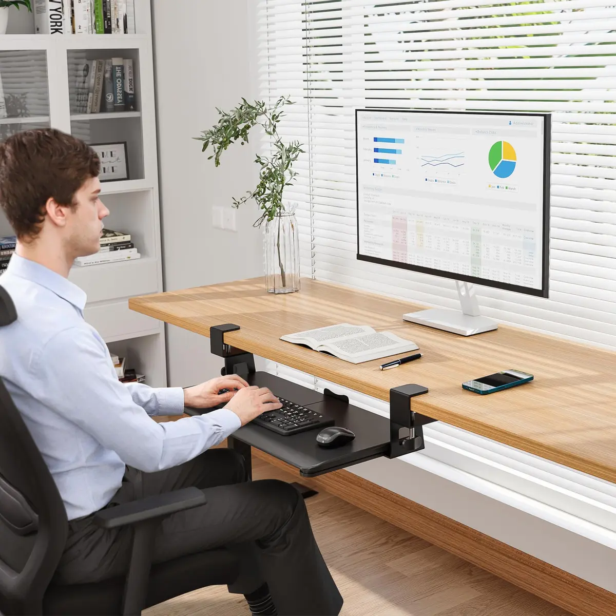 BONTEC Under Desk Keyboard Tray, Pull-Out Platform for Ergonomic Workspace | Fits Desks Up to 1.97" - view 8