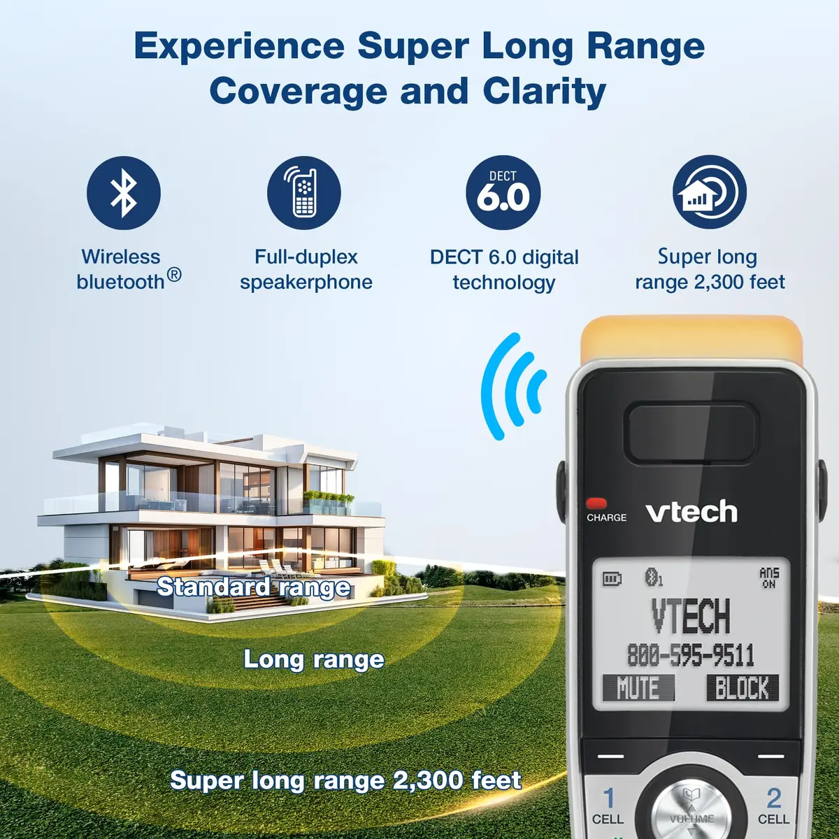 VTech IS8151-2 Super Long Range 2 Handset Cordless Phone | DECT 6.0, Bluetooth, Call Blocker, Answering Machine - view 2