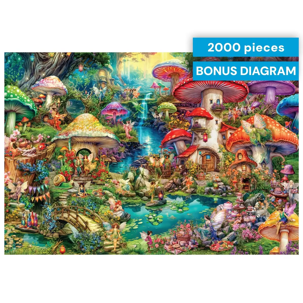 Buffalo Games Aimee Stewart Merry Mushroom Village Picnic 2000 Piece Puzzle | Vibrant Fantasy Scene for Adults - view 7
