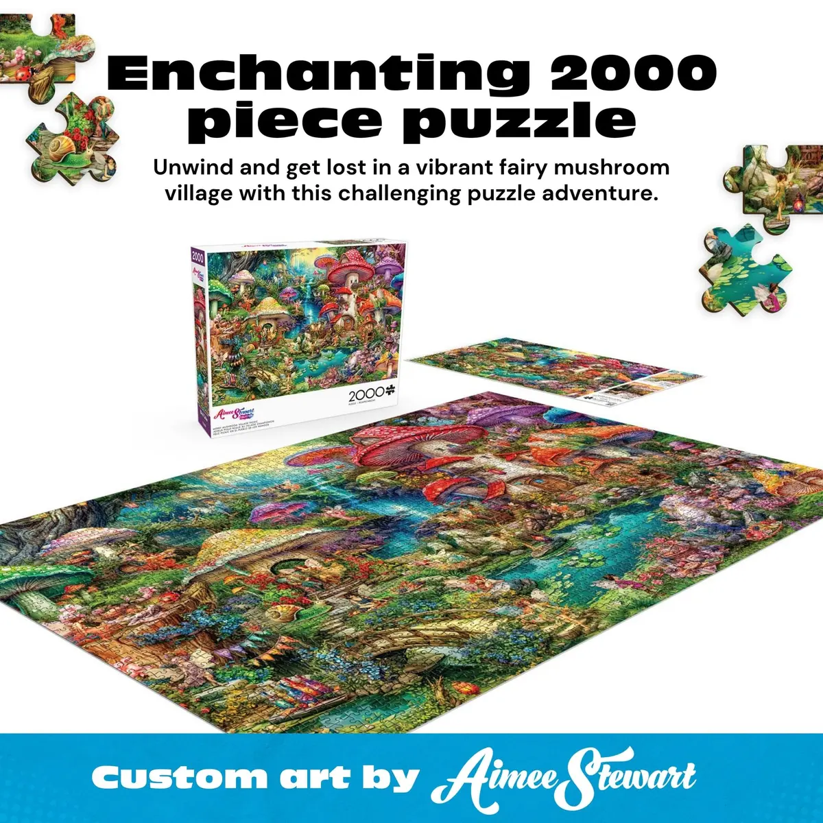 Buffalo Games Aimee Stewart Merry Mushroom Village Picnic 2000 Piece Puzzle | Vibrant Fantasy Scene for Adults - view 2