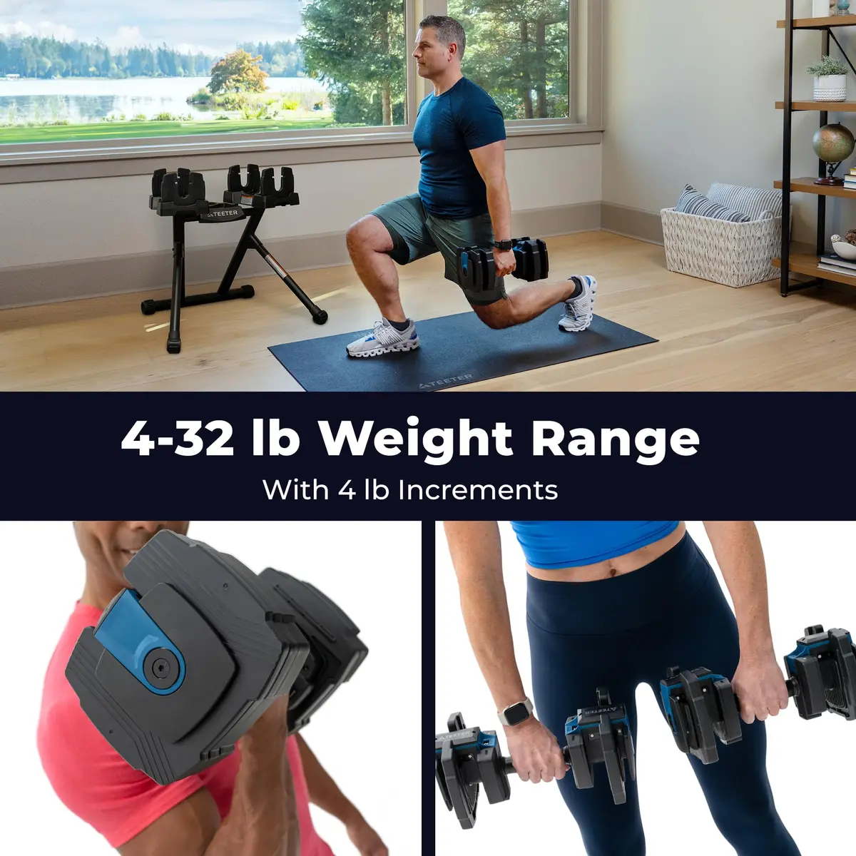 Teeter ProFlex 432 Adjustable Dumbbell Set 4-32lb | Space-Saving Home Gym Equipment - view 3