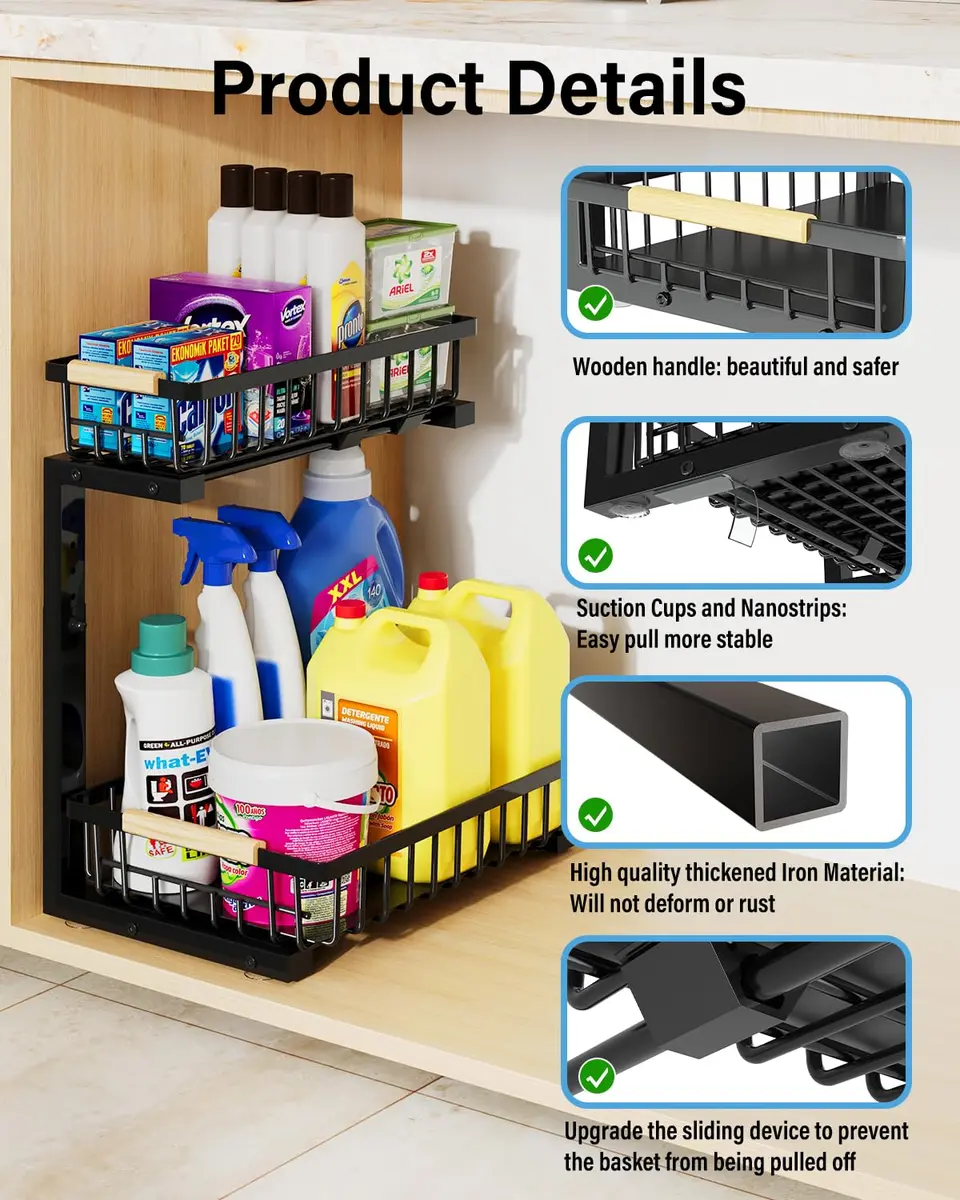 Hahaemall Under Sink Organizer Storage for Families | 2 Pack Metal Drawer Cabinet (15.3x11.6x17 in) - view 4