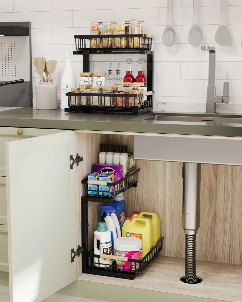 Hahaemall Under Sink Organizer Storage for Families | 2 Pack Metal Drawer Cabinet (15.3x11.6x17 in) - view 2