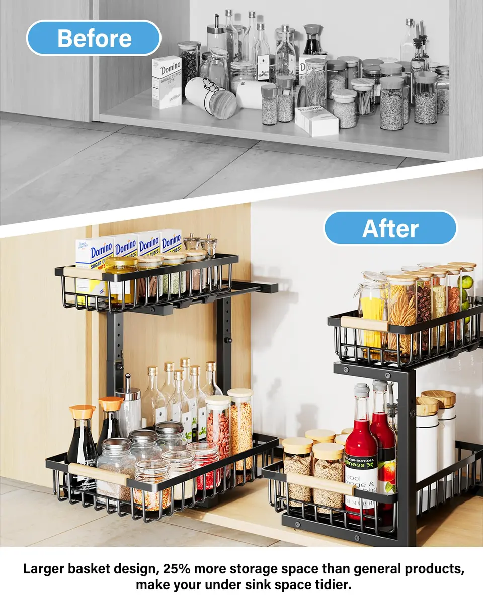Hahaemall Under Sink Organizer Storage for Families | 2 Pack Metal Drawer Cabinet (15.3x11.6x17 in) - view 3