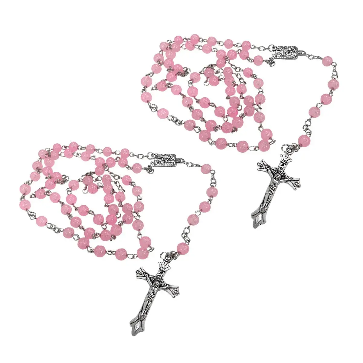 smilfuy Pink 2PCS Car Rosary Hanging Ornament with Alloy Cross & Faux Pearl Beads | 52.8cm (20.75in) - main product image