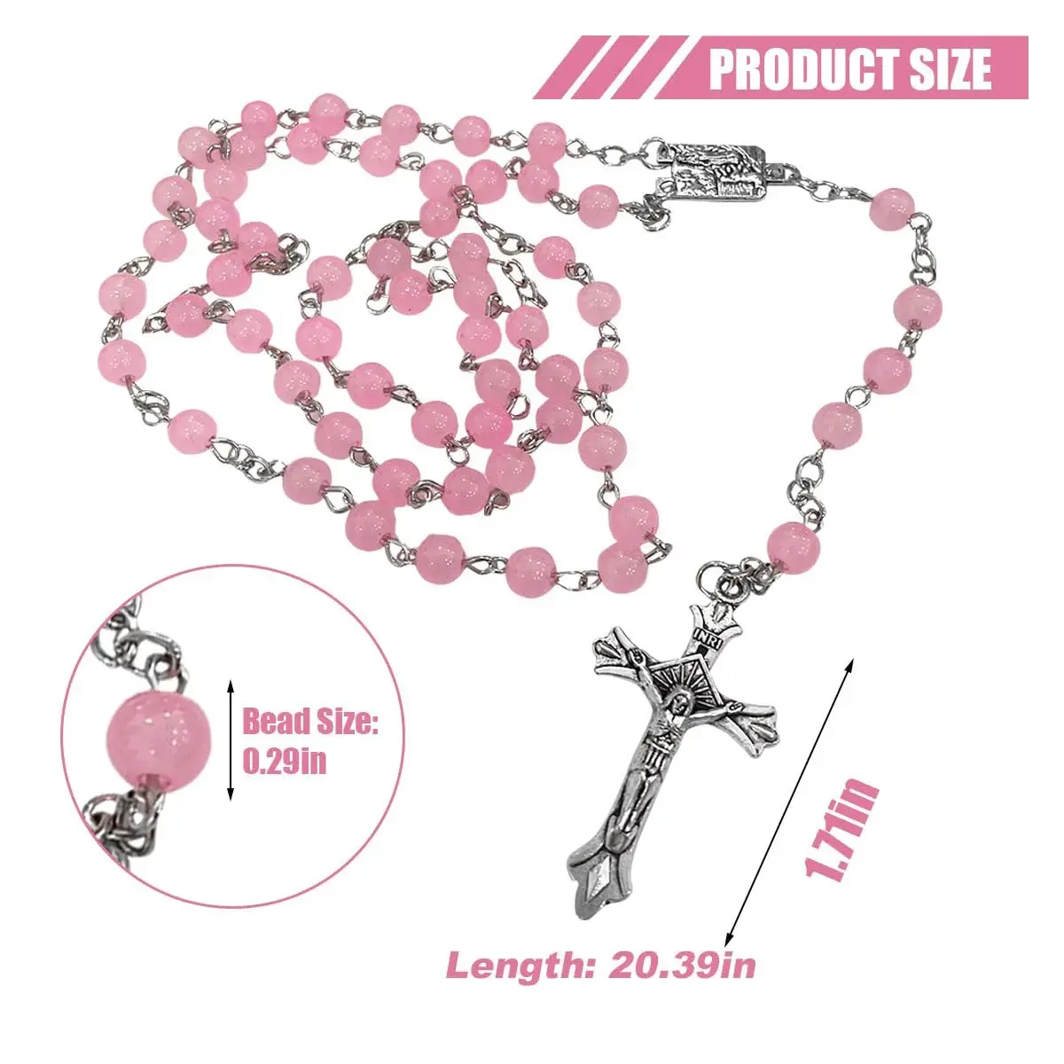 smilfuy Pink 2PCS Car Rosary Hanging Ornament with Alloy Cross & Faux Pearl Beads | 52.8cm (20.75in) - view 2