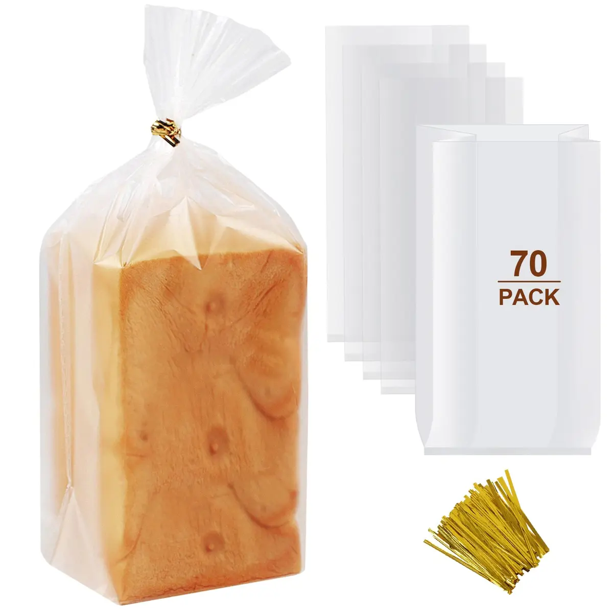 vivinin Bread Bags & Ties 70 Pack | Clear, Moisture-Proof, Reusable (8" x 4" x 18") - main product image
