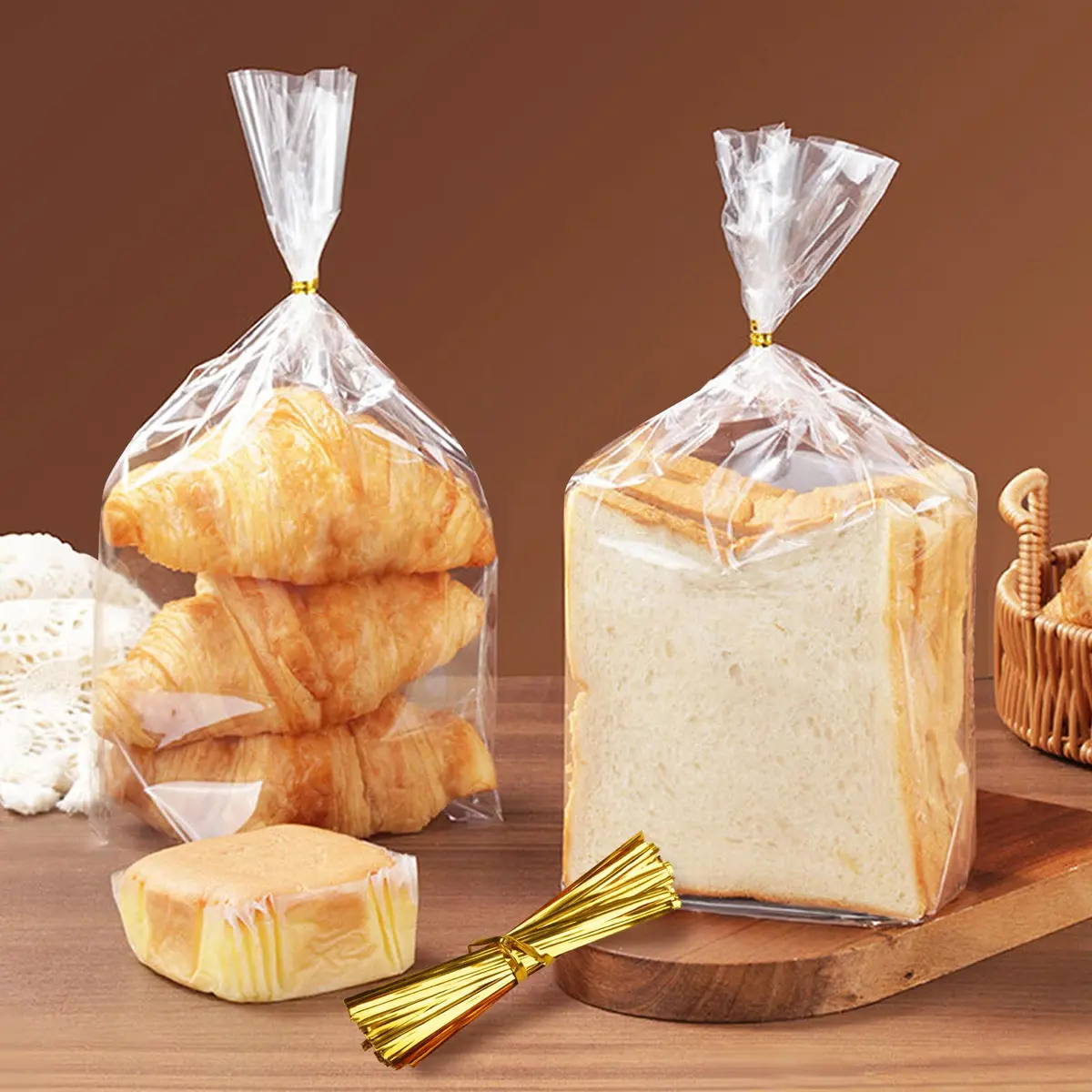 vivinin Bread Bags & Ties 70 Pack | Clear, Moisture-Proof, Reusable (8" x 4" x 18") - view 5