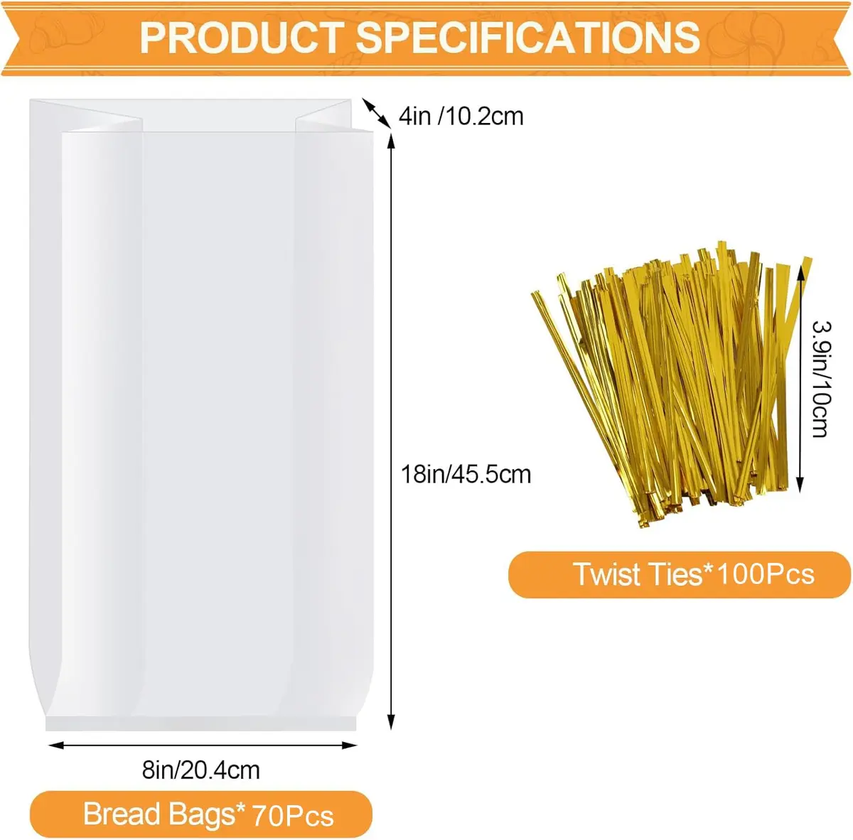 vivinin Bread Bags & Ties 70 Pack | Clear, Moisture-Proof, Reusable (8" x 4" x 18") - view 2