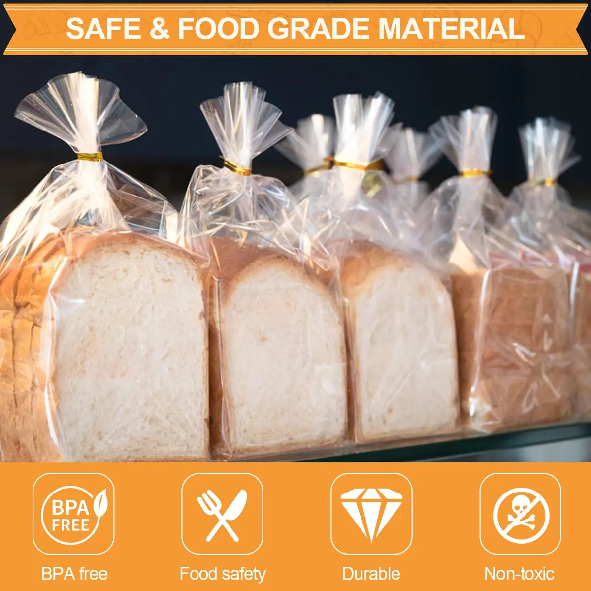 vivinin Bread Bags & Ties 70 Pack | Clear, Moisture-Proof, Reusable (8" x 4" x 18") - view 3