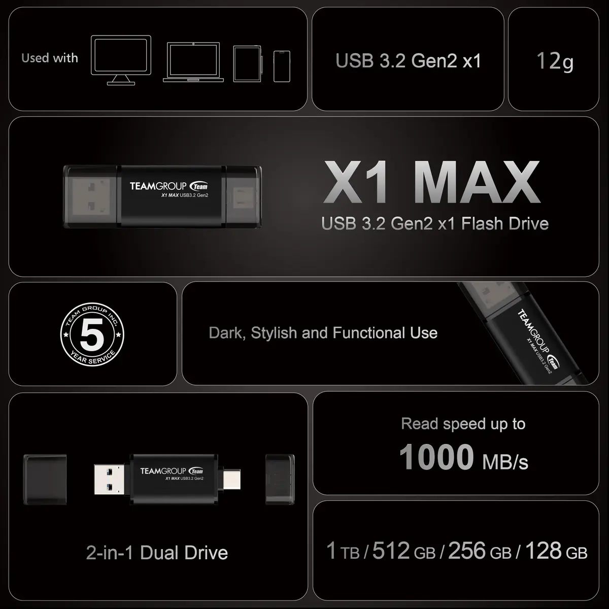 TEAMGROUP X1 MAX 256GB USB 3.2 Gen 2 Flash Drive 2.48 in (6.29 cm) | High-Speed Data Transfer for Devices - view 7
