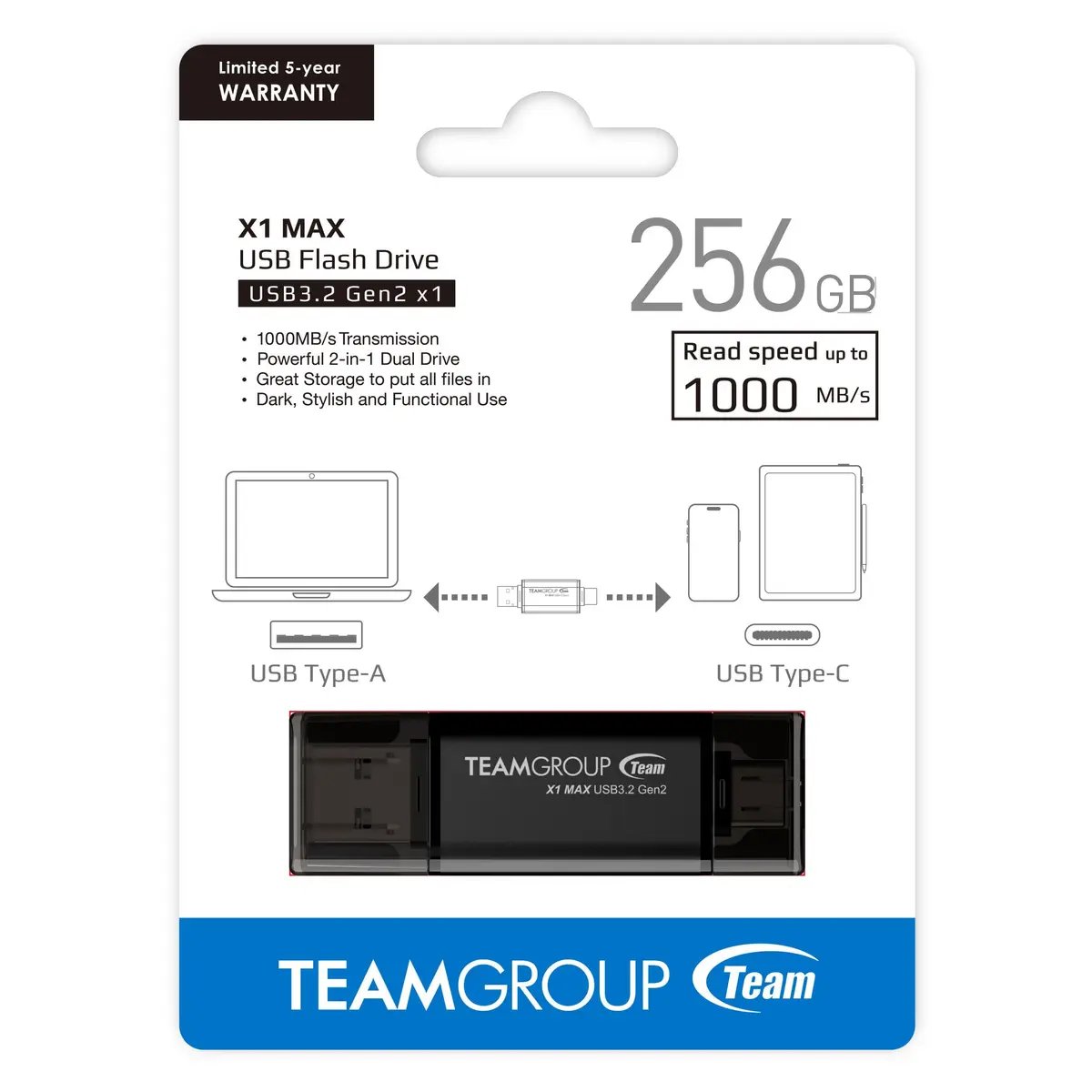 TEAMGROUP X1 MAX 256GB USB 3.2 Gen 2 Flash Drive 2.48 in (6.29 cm) | High-Speed Data Transfer for Devices - view 8