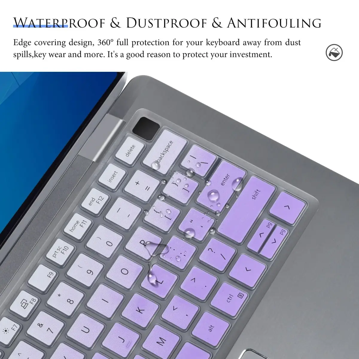 CASEDAO Gradual Purple Silicone Keyboard Skin for Dell Latitude 7440/7430/7420/7410/5440/5431/5430/5420 14" Laptop | US Layout - view 6