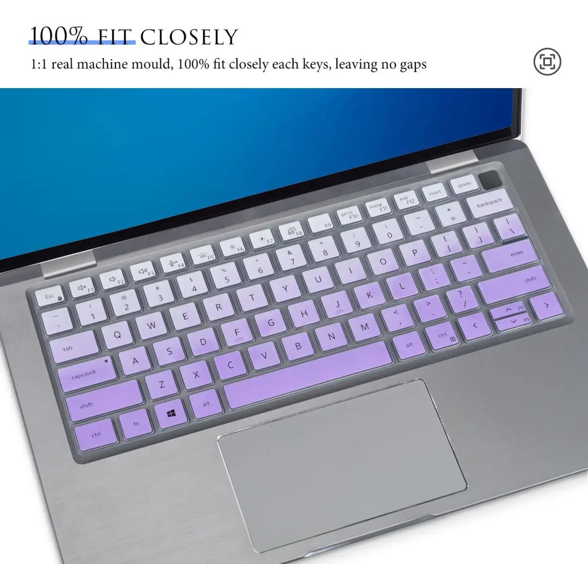 CASEDAO Gradual Purple Silicone Keyboard Skin for Dell Latitude 7440/7430/7420/7410/5440/5431/5430/5420 14" Laptop | US Layout - view 3