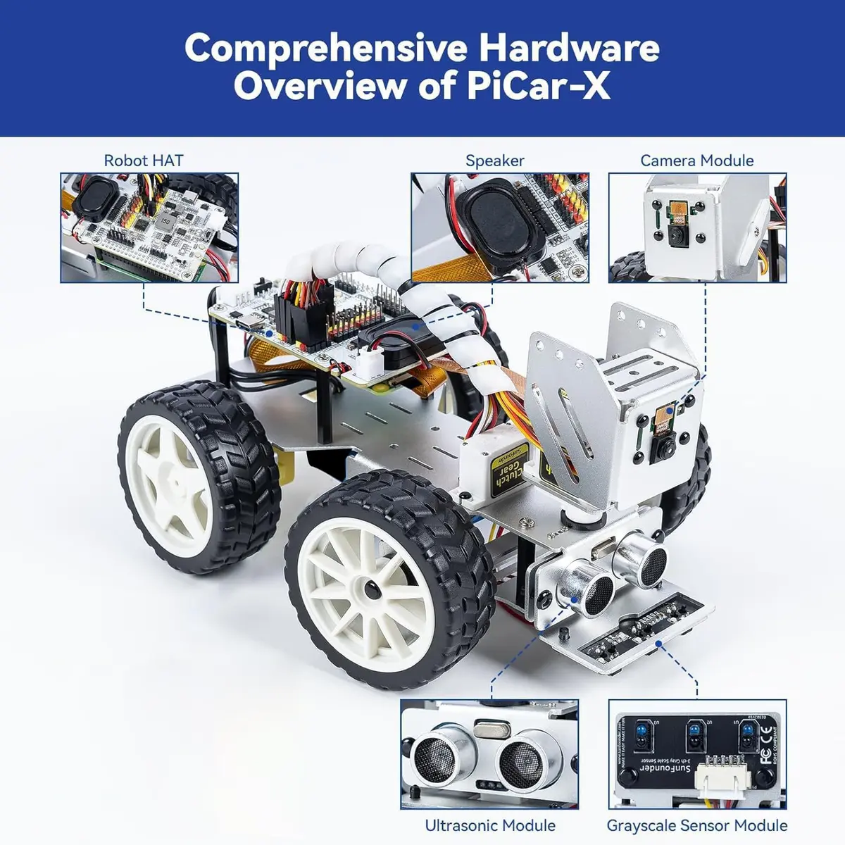 SunFounder PiCar-X AI Video Robot Car Kit with Raspberry Pi Zero 2 W+32G TF Card, ChatGPT-4o Enabled, Python, Scratch, Camera, Mic (1 Kit) - view 2