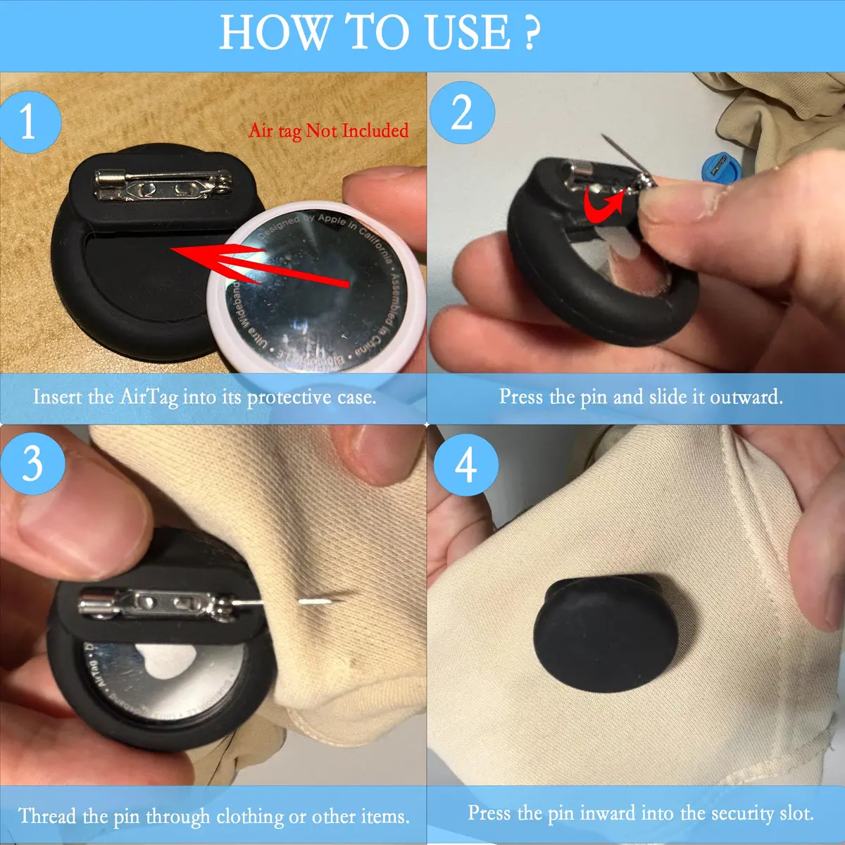 GudCoaks Air Tag Holder for Kids 2 Pack | Hidden GPS Tracker Case with Pin for Airtag Gen 2/1, Silicone Cover for Children, Elderly, Toddler, Backpack, Luggage - view 5