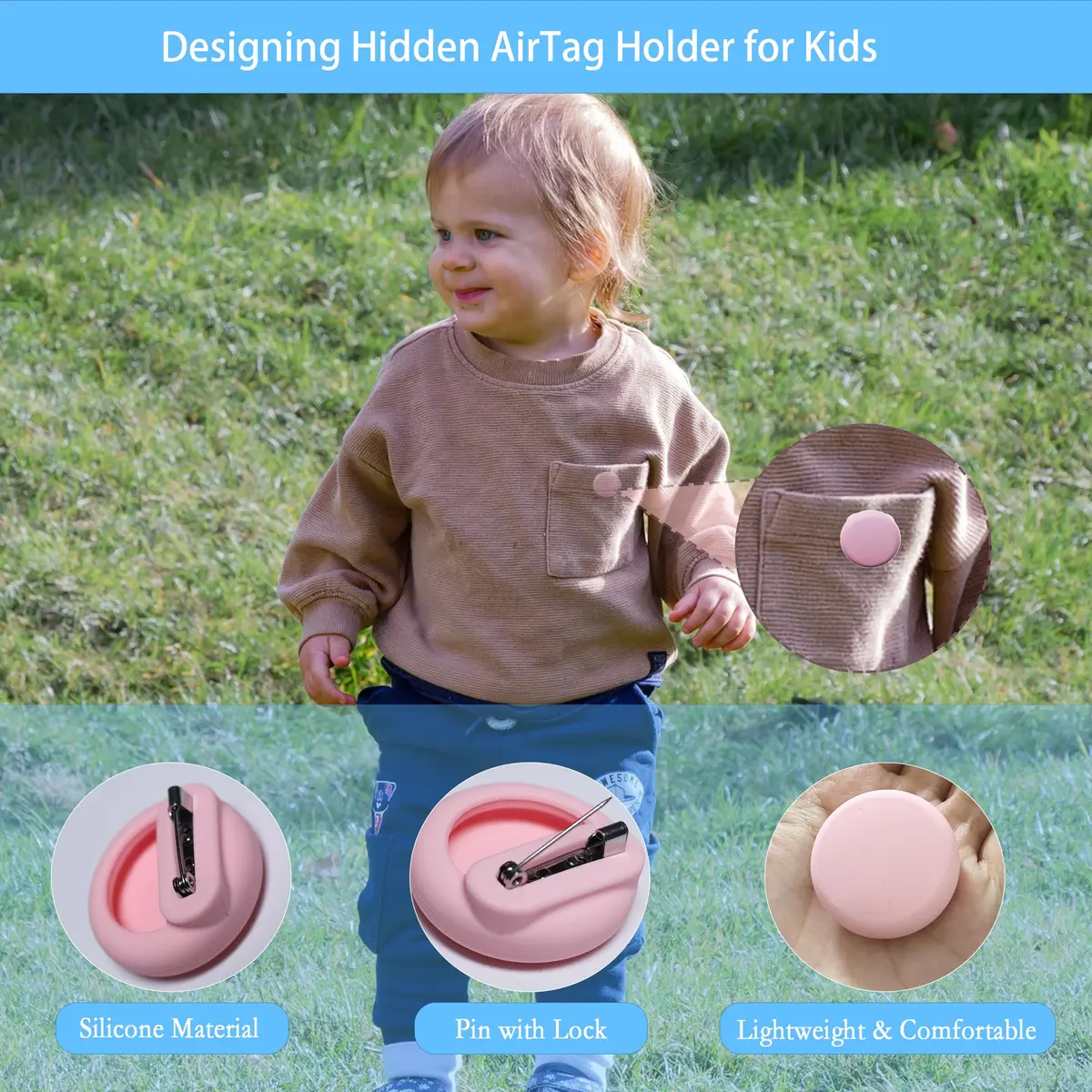 GudCoaks Air Tag Holder for Kids 2 Pack | Hidden GPS Tracker Case with Pin for Airtag Gen 2/1, Silicone Cover for Children, Elderly, Toddler, Backpack, Luggage - view 2