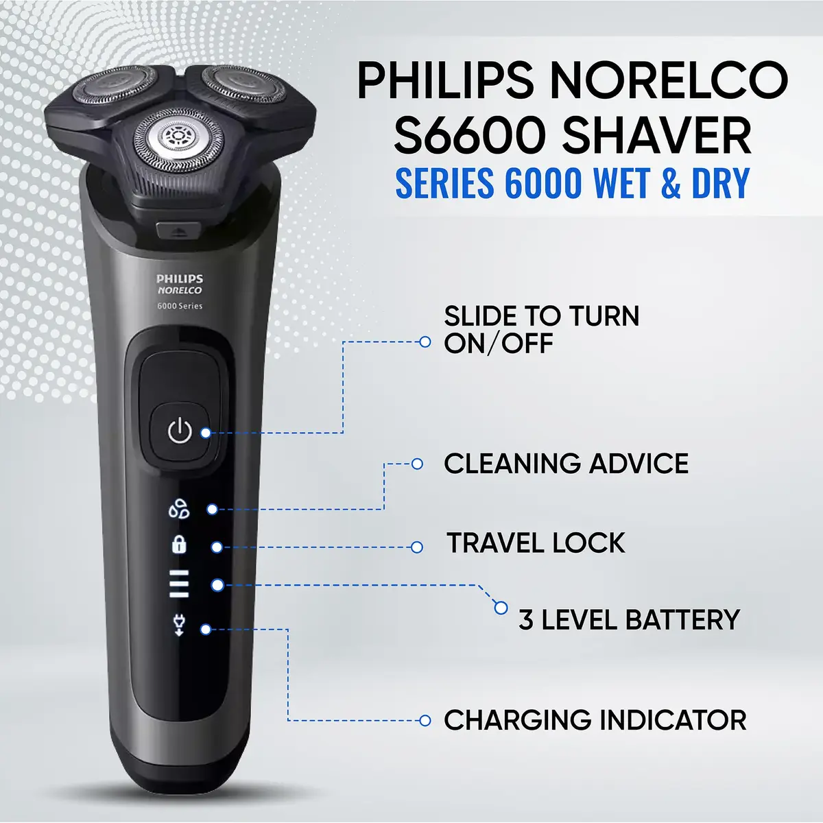 Philips Electric Shaver S66 | Rotary Wet & Dry Men’s Razor with SenseIQ Technology - view 5
