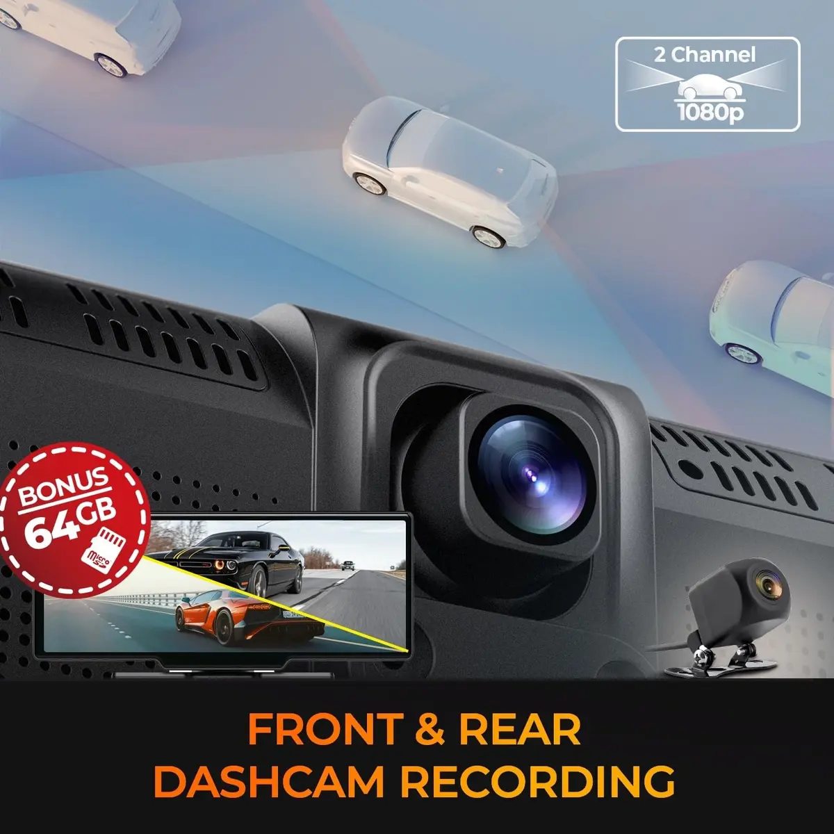 myGEKOgear Orbit C120 10.26" Infotainment Display with Dash Cam and Backup Cam | Wireless Apple CarPlay & Android Auto, 1080p Dashcams - view 5