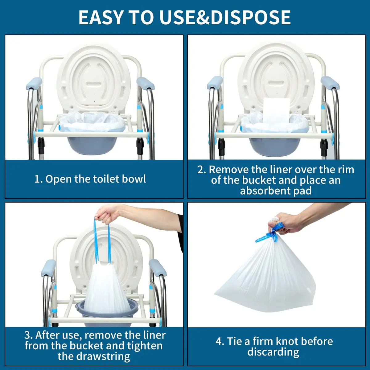 Sameky Commode Liners with Absorbent Pads 100 Bags + 100 Pads | 35 oz Capacity - view 2