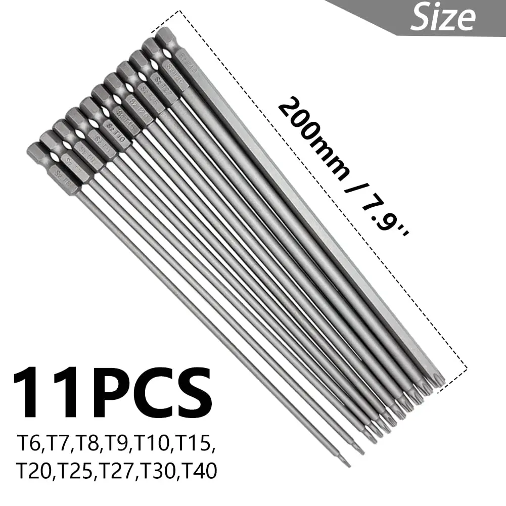 Saipe 11pcs 200mm Extra Long Torx Magnetic Screwdriver Bit Set (T6-T40) | High Hardness Alloy Steel, Magnetic Tip, Extra Long for Tight Spaces - view 2