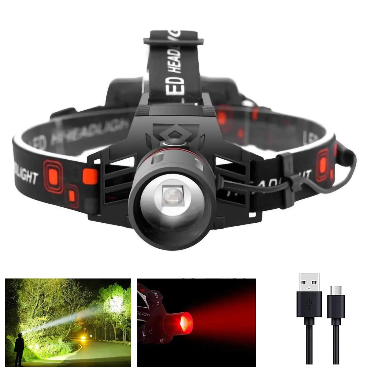 WINDFIRE Rechargeable Headlamp White Red LED Headlamp 5000 Lumens | Waterproof, 90° Adjustable, USB Rechargeable - view 7