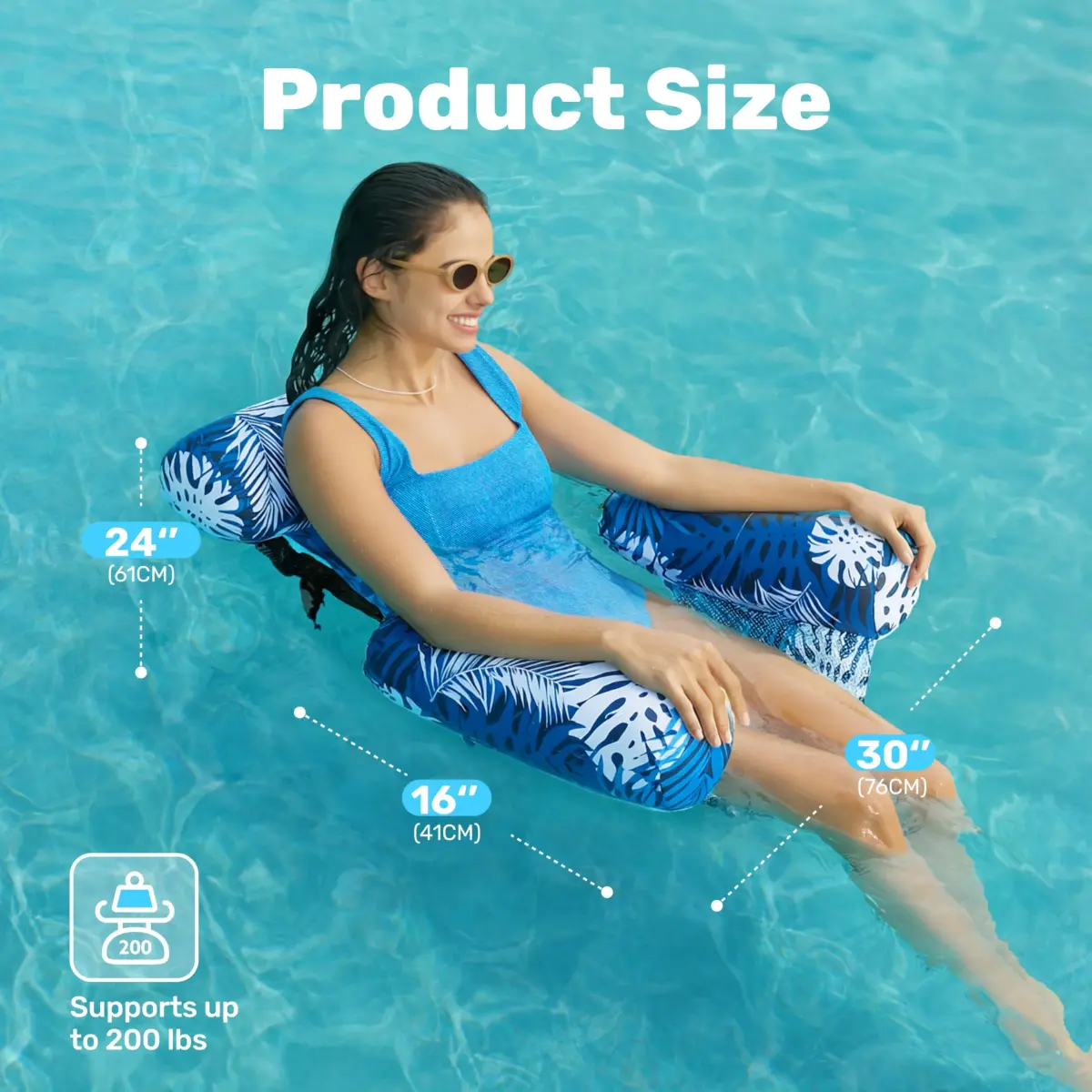 Sloosh Inflatable Pool Floats Adult 2-Pack | Tropical Leaves Pink Blue | 76cm x 41cm x 61cm (30"x16"x24") - view 5