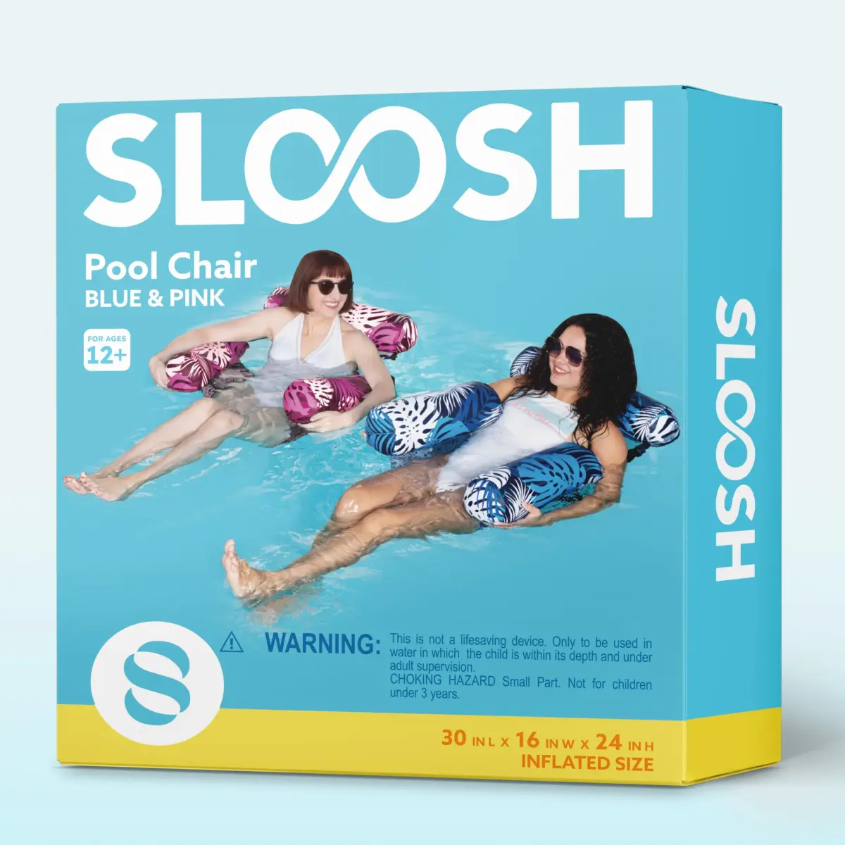 Sloosh Inflatable Pool Floats Adult 2-Pack | Tropical Leaves Pink Blue | 76cm x 41cm x 61cm (30"x16"x24") - view 9