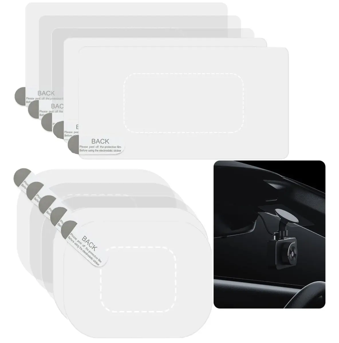 GUGUMO Transparent Dash Cam Windshield Sticker Kit | 10-Pack, Modern Style - main product image