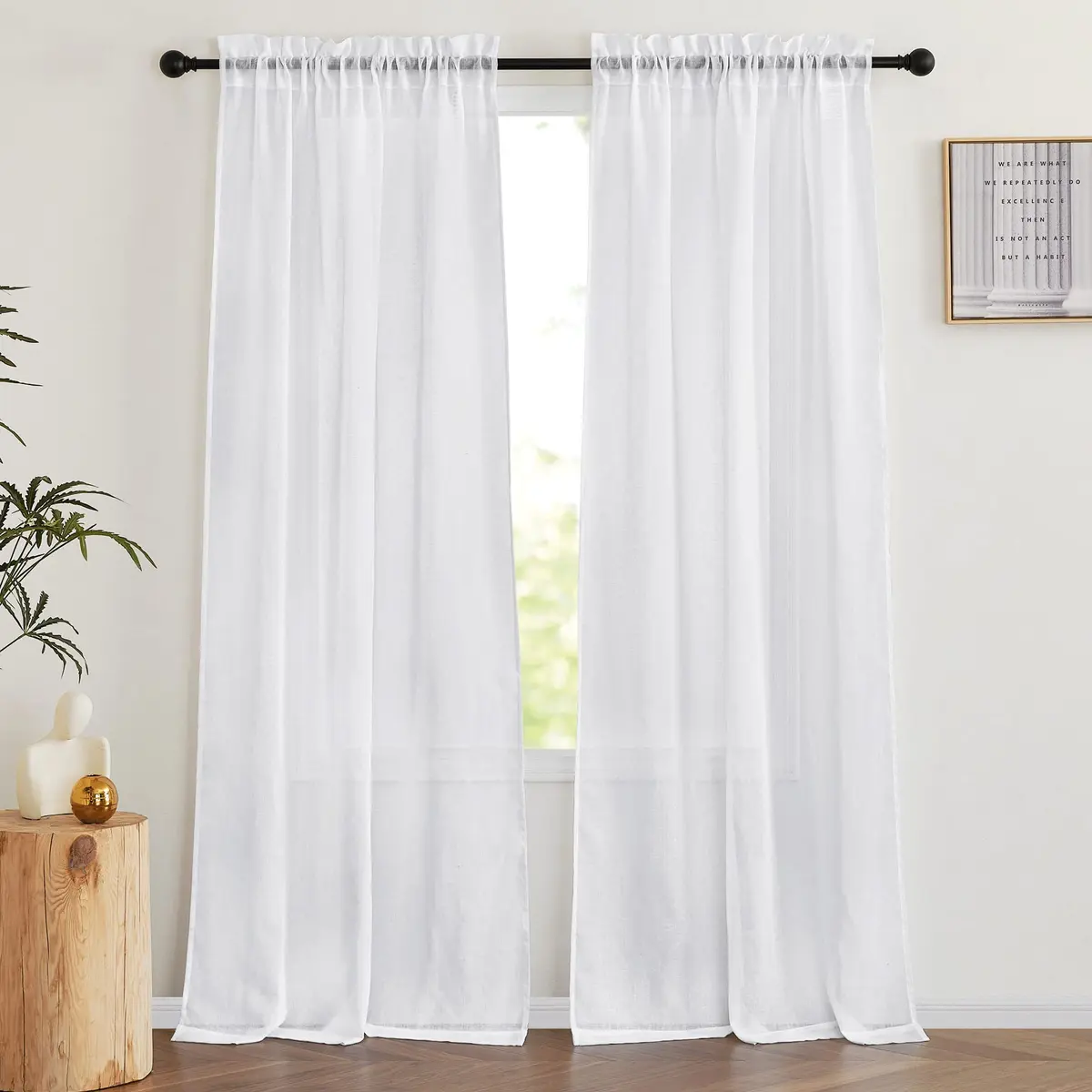 NICETOWN White Linen Curtains 84 inch Length | Semi Sheer Linen Blend Window Drapes - main product image