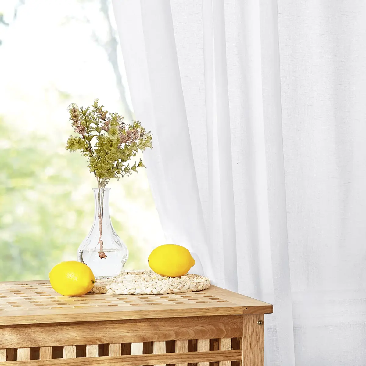 NICETOWN White Linen Curtains 84 inch Length | Semi Sheer Linen Blend Window Drapes - view 7