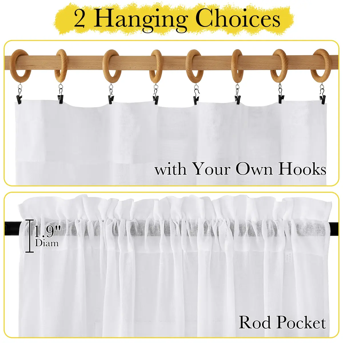NICETOWN White Linen Curtains 84 inch Length | Semi Sheer Linen Blend Window Drapes - view 2