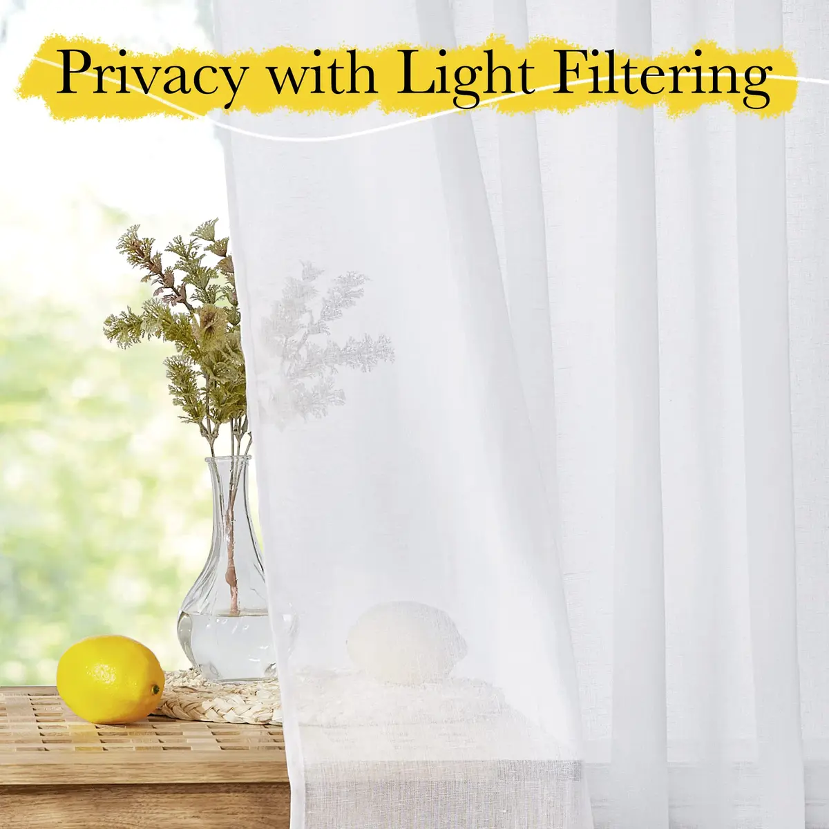 NICETOWN White Linen Curtains 84 inch Length | Semi Sheer Linen Blend Window Drapes - view 4