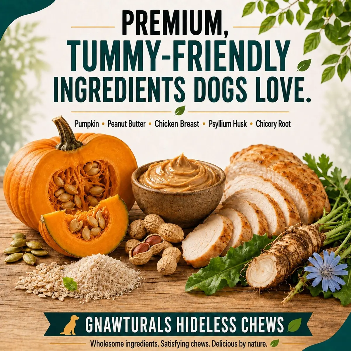 Gnawturals Rawhide Free Dog Chews | Ribbed Bones | for Large - Extra Large Dogs | Pumpkin, Psyllium Husk & Chicory Root (2 Bones, Chicken) - view 2