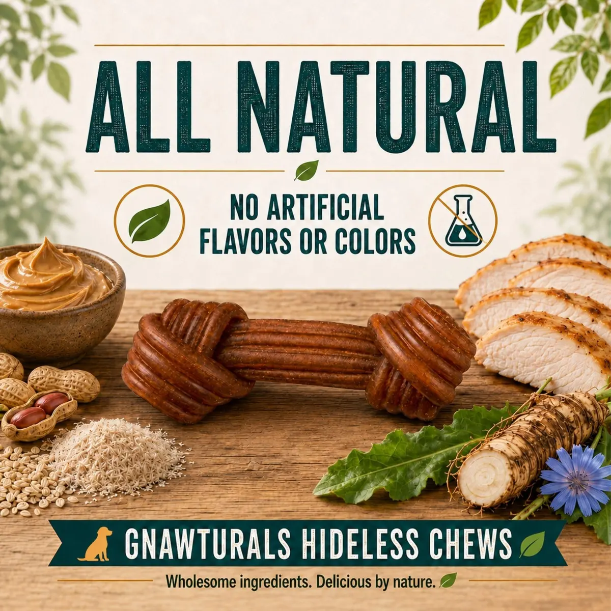Gnawturals Rawhide Free Dog Chews | Ribbed Bones | for Large - Extra Large Dogs | Pumpkin, Psyllium Husk & Chicory Root (2 Bones, Chicken) - view 4