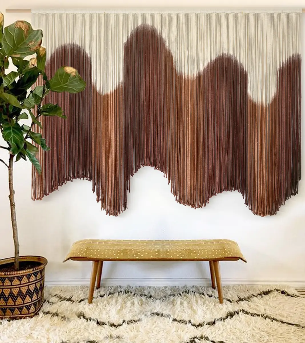 IOWER Macrame Wall Hanging Brown Hand-Dyed Ombre Fiber Art Tapestry 99.06 cm (39") L x 144.78 cm (57") W | Boho Style - main product image
