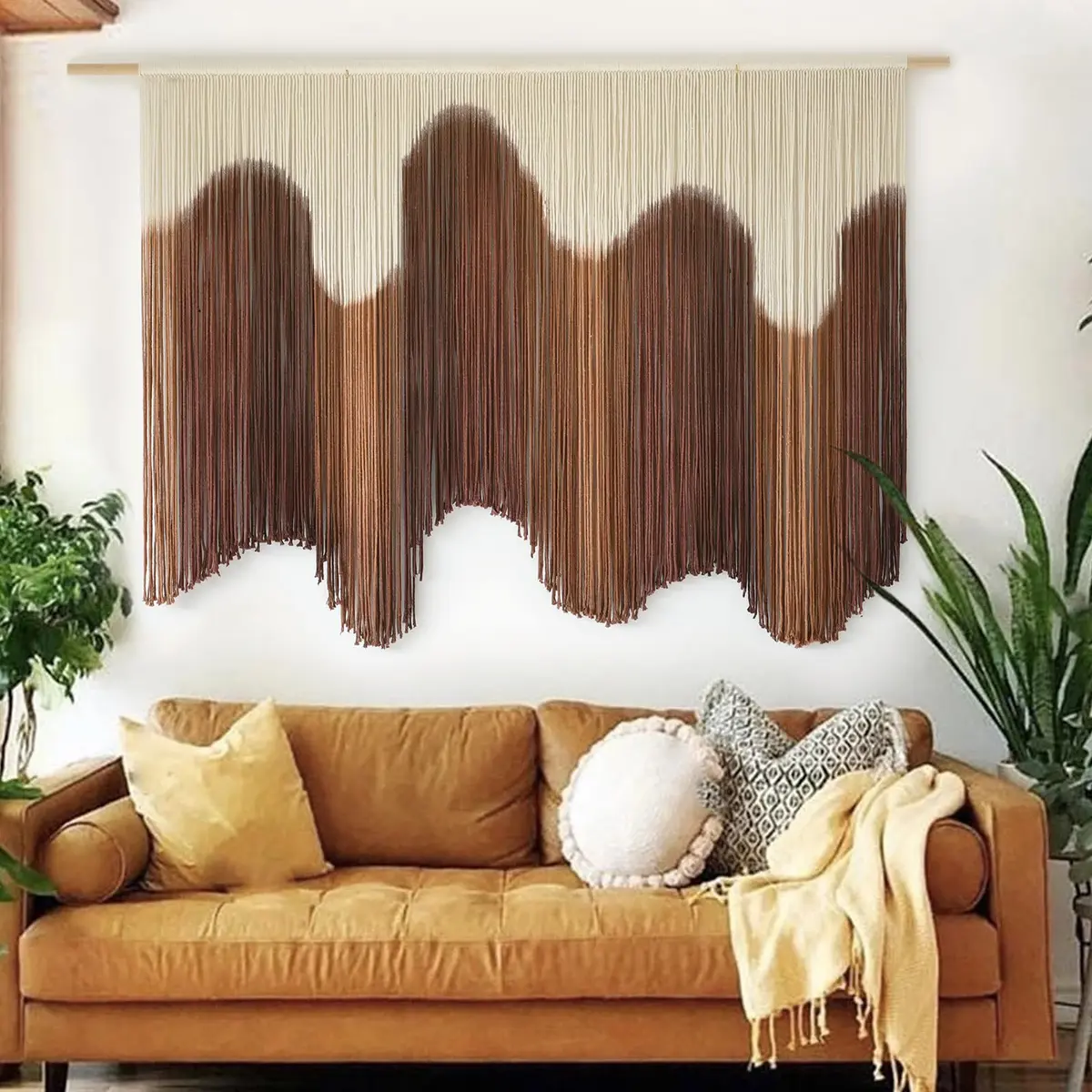 IOWER Macrame Wall Hanging Brown Hand-Dyed Ombre Fiber Art Tapestry 99.06 cm (39") L x 144.78 cm (57") W | Boho Style - view 2