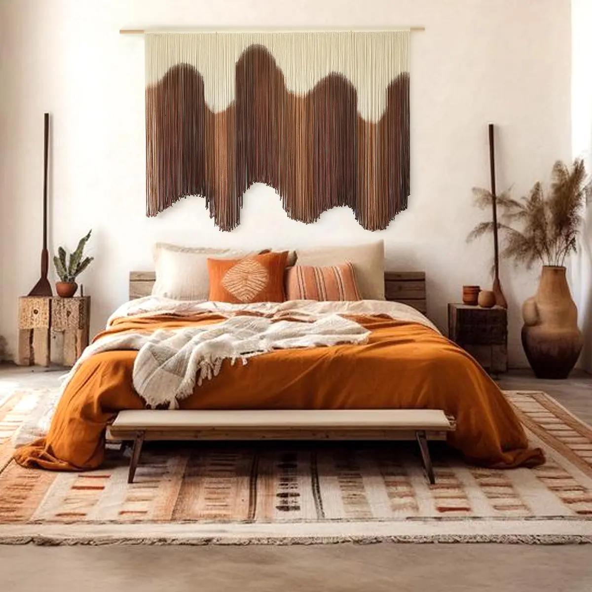 IOWER Macrame Wall Hanging Brown Hand-Dyed Ombre Fiber Art Tapestry 99.06 cm (39") L x 144.78 cm (57") W | Boho Style - view 3
