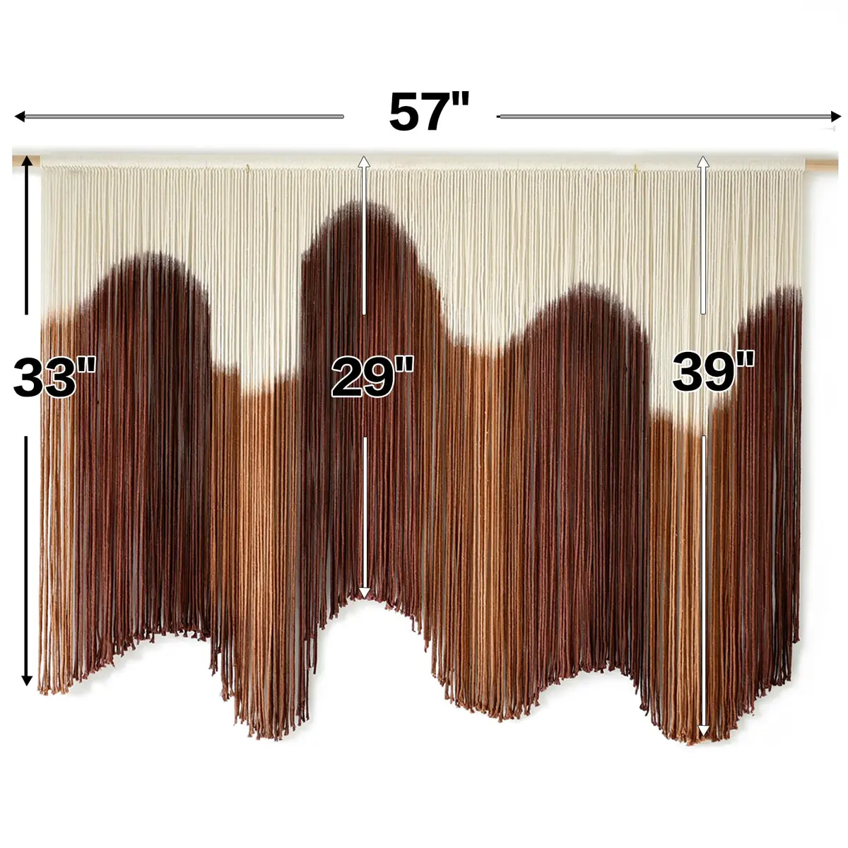 IOWER Macrame Wall Hanging Brown Hand-Dyed Ombre Fiber Art Tapestry 99.06 cm (39") L x 144.78 cm (57") W | Boho Style - view 4