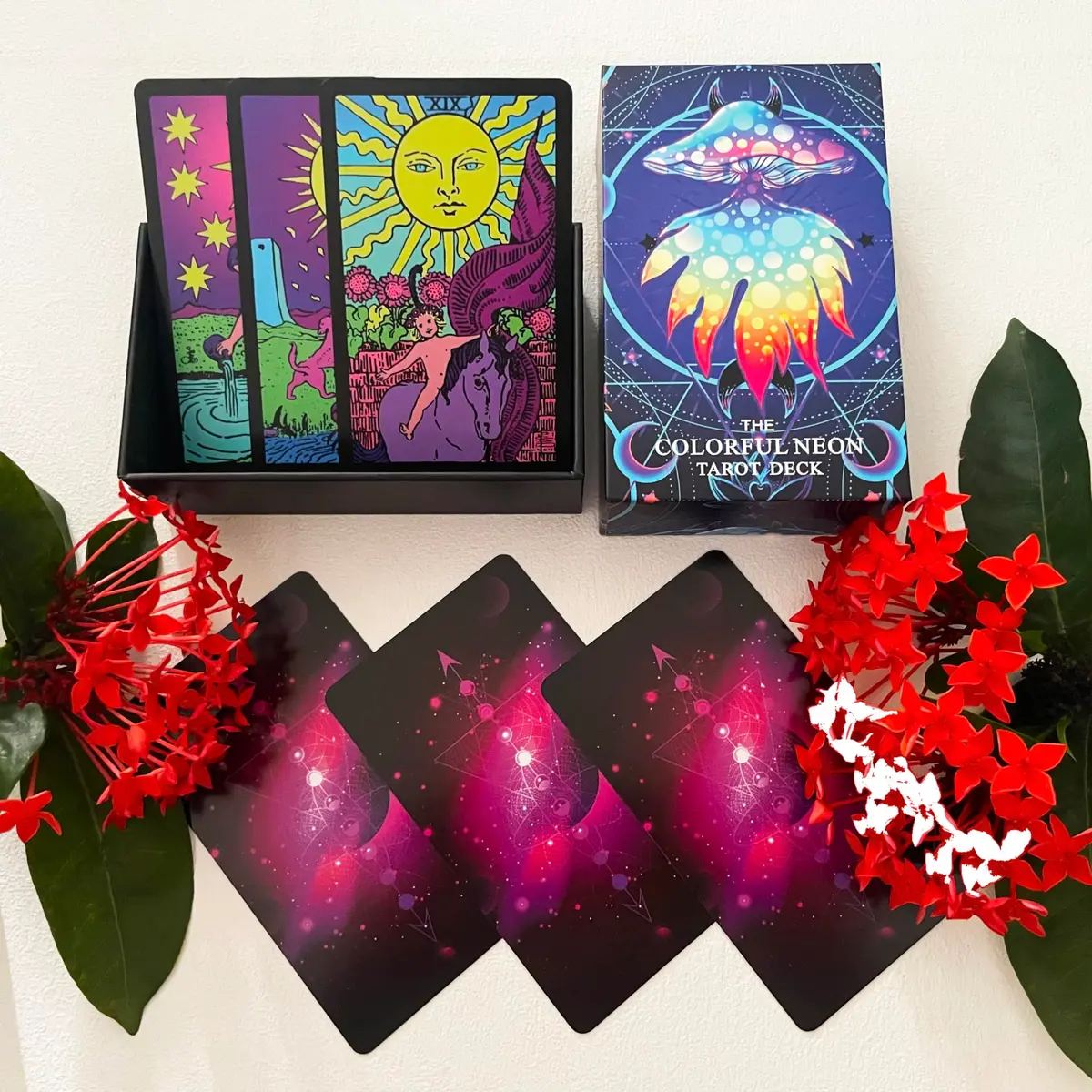 Jrskvaro Colorful Neon Tarot Cards Deck with Guidebook for Beginners | 78 Classic Cards & Meanings - view 3