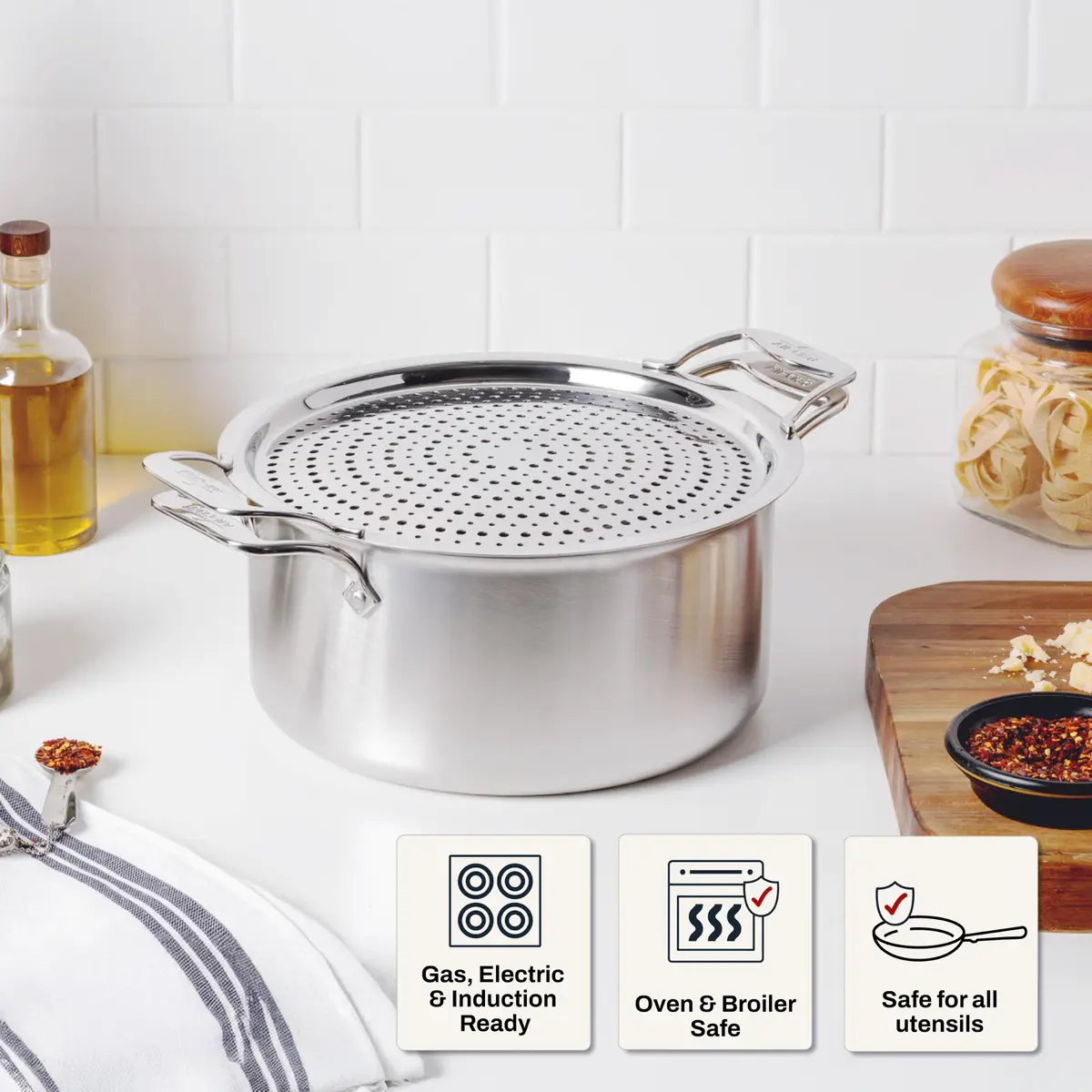 All-Clad D5 Stainless 8 Qt Stockpot & Splatter Screen | Made in USA, Even Heating, Durable, Induction Safe - view 7