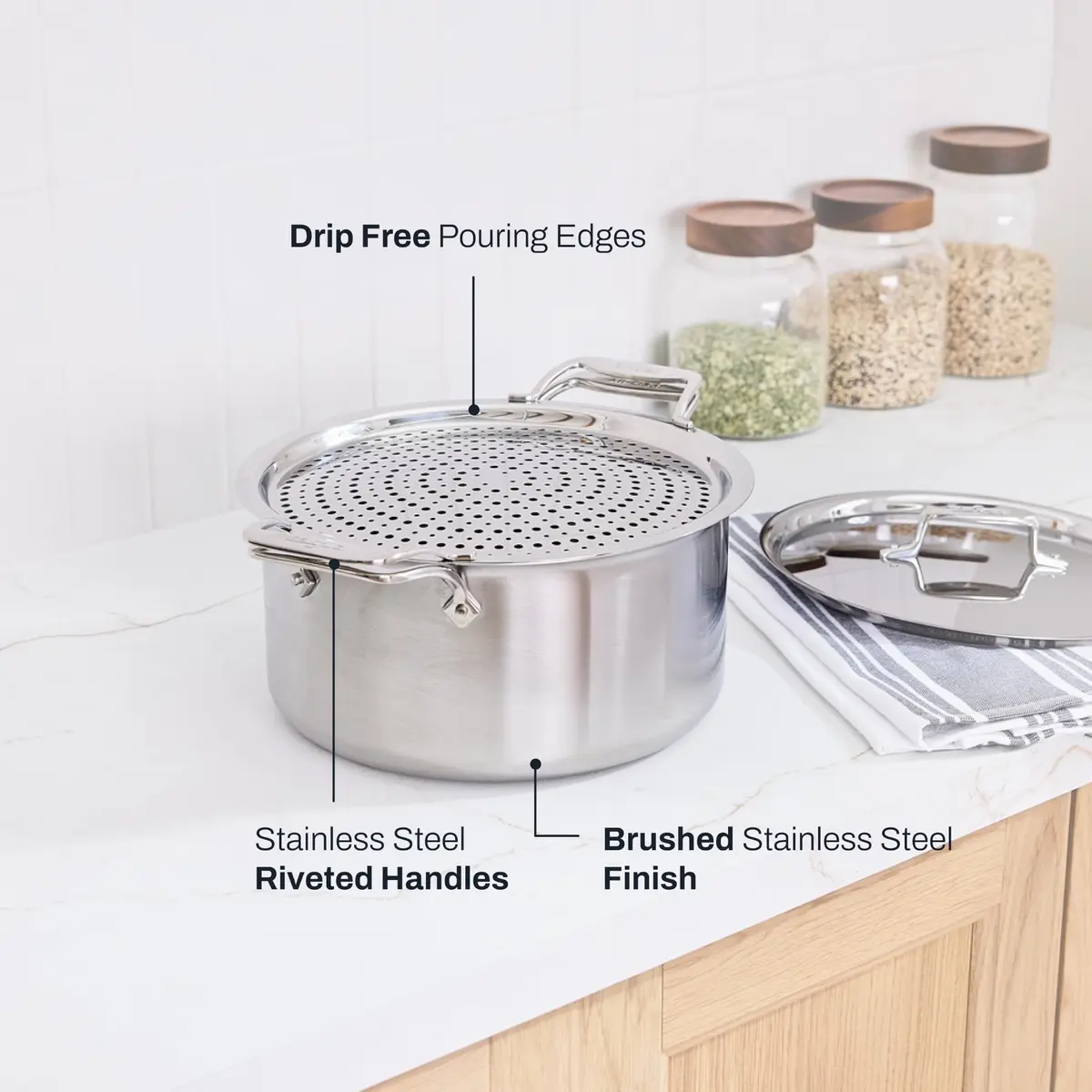 All-Clad D5 Stainless 8 Qt Stockpot & Splatter Screen | Made in USA, Even Heating, Durable, Induction Safe - view 4