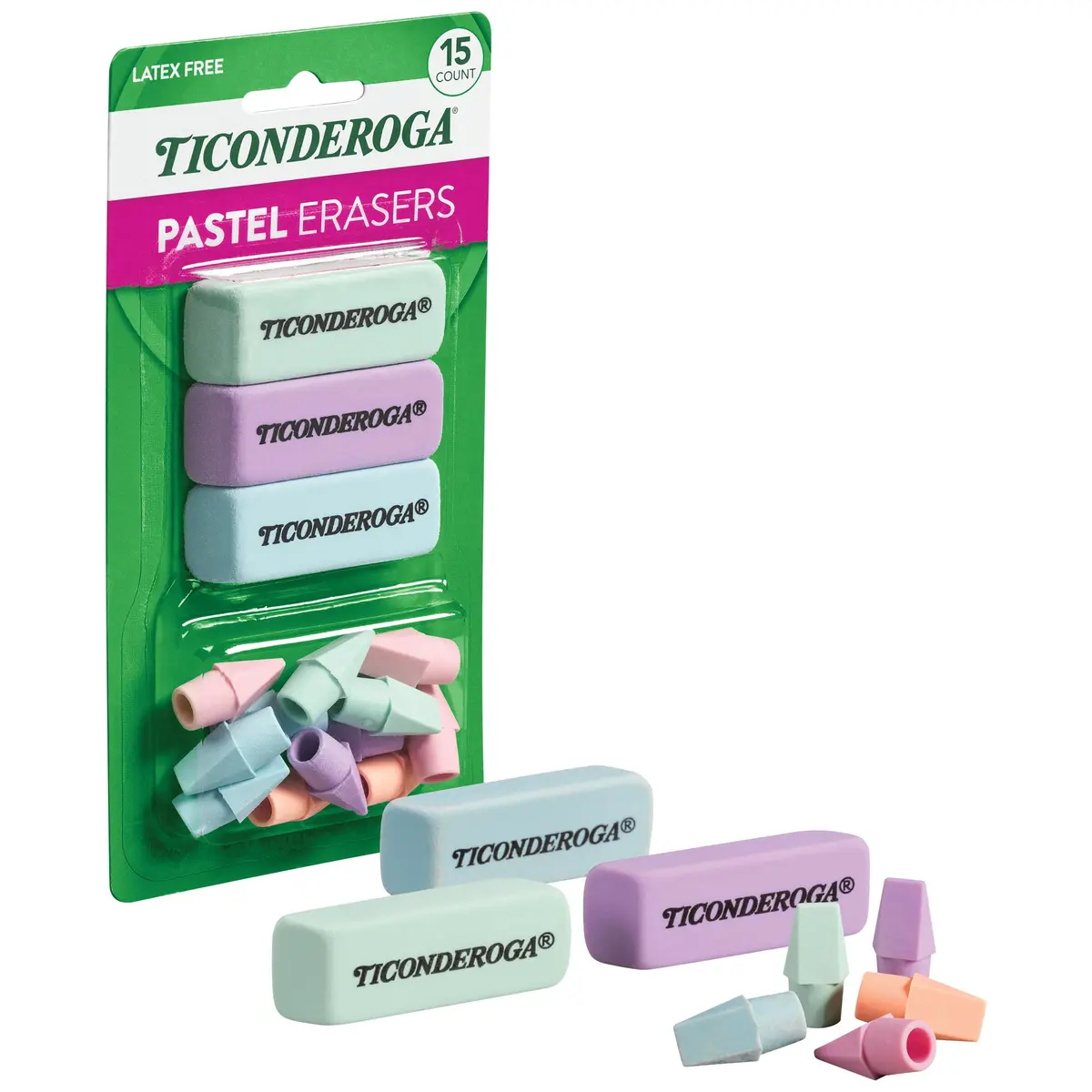 Ticonderoga Pastel Erasers 15 Count | Non-Tearing Latex-Free Office & School Supplies - view 4