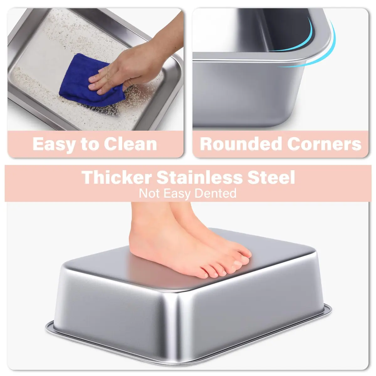 Holintan Stainless Steel Litter Box for Kitten, Small | Easy Entry, Odor-Free, Durable Metal - view 5